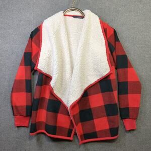Abercrombie Fitch Cardigan Womens Small Sherpa Lined Buffalo Plaid Shacket Cozy